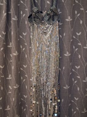 Vintage Silver Sequin Fringe Dance Dress
